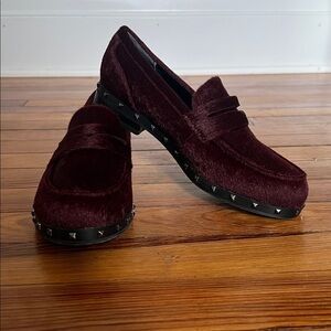 Charles By Charles David Burgundy Faux Calf Hair Studded Loafers Size 6.5